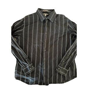 🌵4/$25 Apt 9 Men's Button-Down Casual Shirt XL Black Striped‎ Career Business
